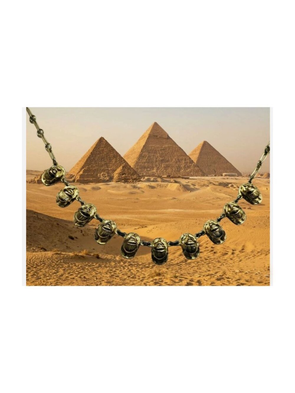 Goldtone Egyptian Scarab Fringe Necklace